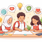 Ilustrasi anak anak belajar nilai toleransi dan literasi digital