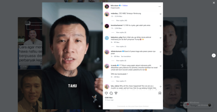 Screenshot dari video reels akun official felix siauw felix Siauw