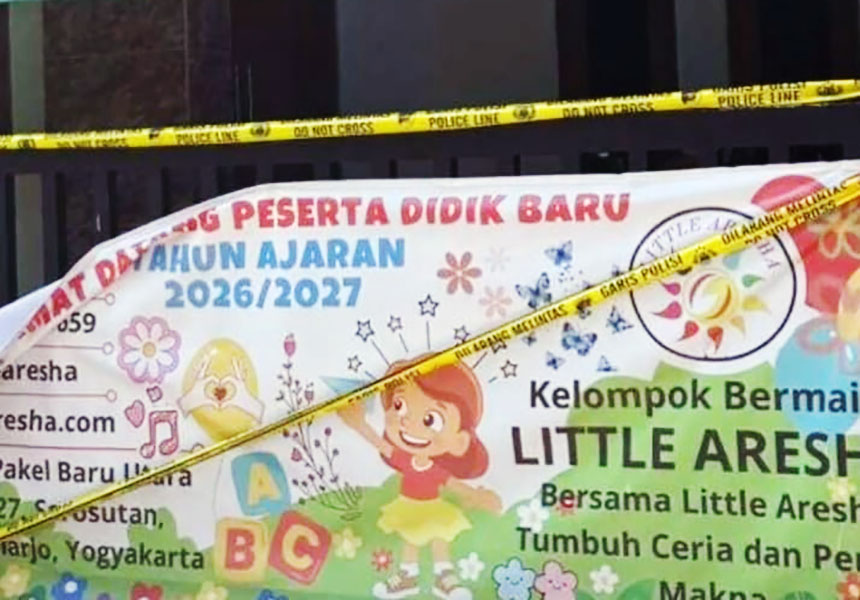 28dday catrawarta Banner for a childrens education program with colorful characters and abc blocks mentioning 20262027 taped off with yellow police line tape across a doorway