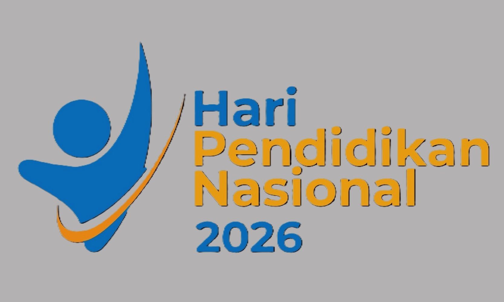 Logo for hari pendidikan nasional 2026 featuring a blue abstract human figure with an orange swoosh and the event text in blue and orange on a gray background