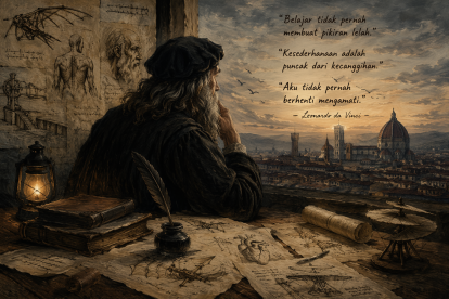 Leonardo da Vinci, sosok yang hidup melampaui zamannya—ketika ide berjalan lebih cepat dari dunia yang belum siap memahami.