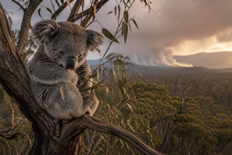 Ilustrasi Koala di tengah hutan.