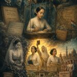 Poster berintikan tokoh perempuan menulis di bangku kaca berbingkai simbol emansipasi wanita dalam konteks sejarah nasional indonesia 1950 an
