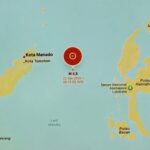 Map showing a recent earthquake west of manado indonesia magnitude 5 8 dated 22 may 2026 at 0805 wib marker near kota manadokota tomohon