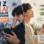 Ilustrasi gen z yang lelah dengan smartphone
