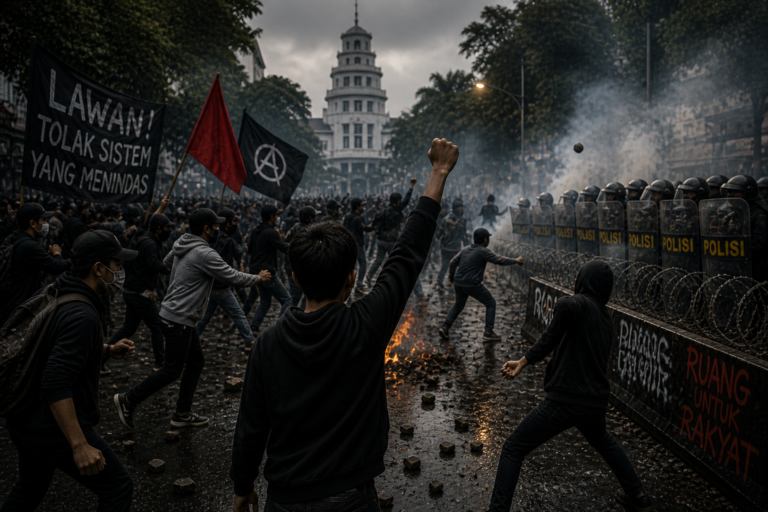 Ilustrasi kericuhan May Day.