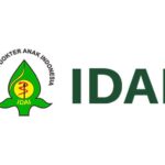 Logo of the indonesian pediatric association idai with a green leaf emblem and red medical staff and the text idai