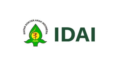 Logo of the Indonesian Pediatric Association (IDAI) with a green leaf emblem and red medical staff, and the text 'IDAI'