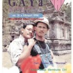 Magazine cover with two men posing in front of an ancient stone temple title reads gaya nusantara issue no 26 february 1994 plus indonesian subtitle text