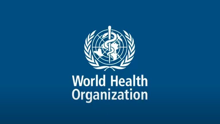 World Health Organization logo on a blue background featuring the emblem and the text 'World Health Organization'