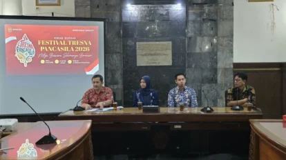 Ketua komisi a dprd diy ketua dppi diy dan dimas diy 2025 saat jumpa pers rencana pelaksanaan festival tresna pancasila 2026 yang akan digelar di kawasan malioboro sabtu 6 juni 2026 sumber  rri