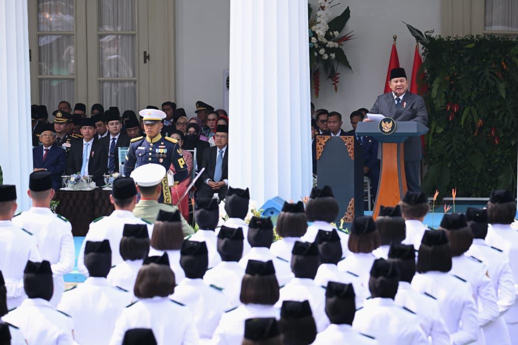 Prabowo pidato dalam upacara hari kelahiran pancasila di gedung pancasila