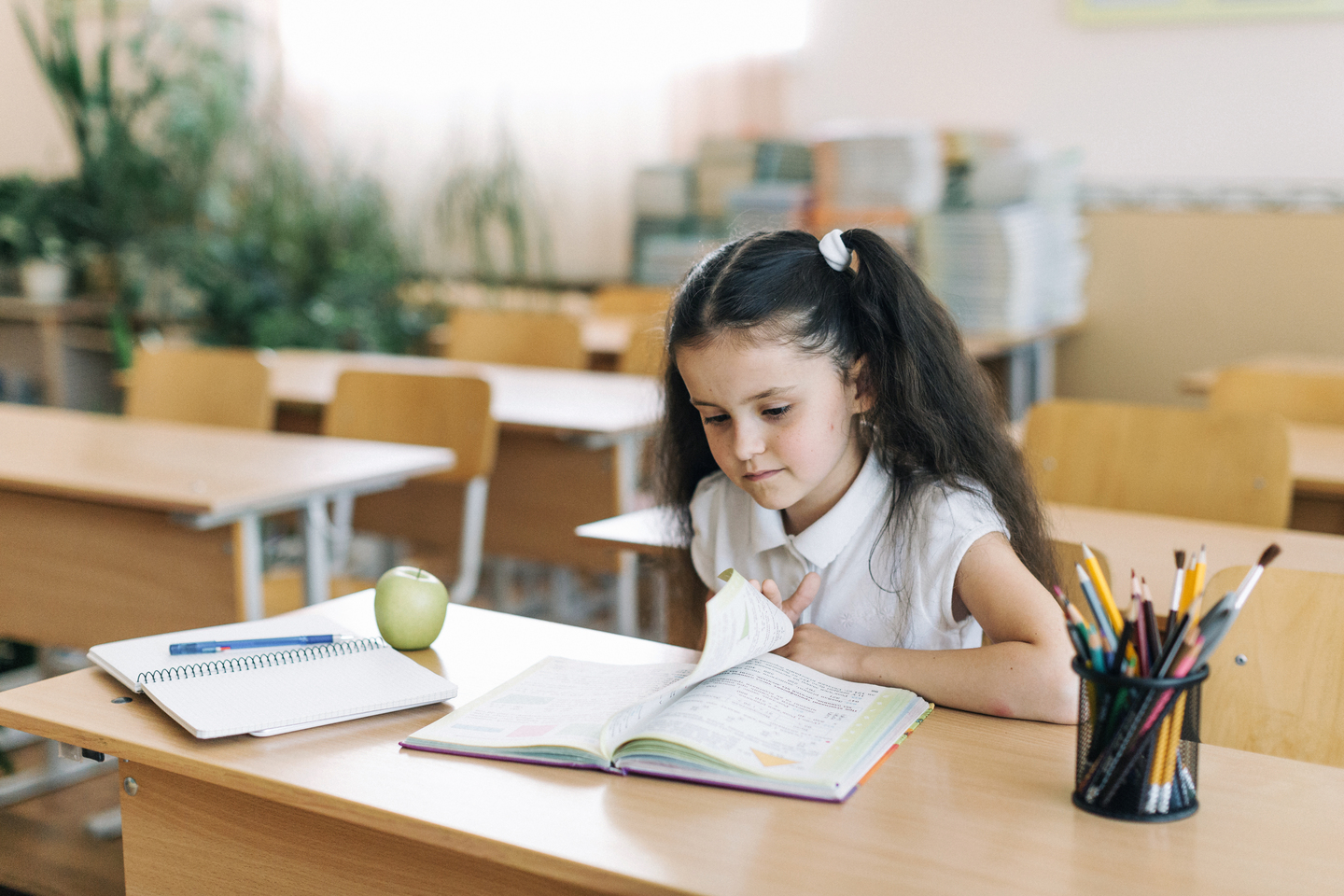 Anak belajar dan membaca buku di sekolah dasar catrawarta Anak belajar dan membaca buku di sekolah dasar