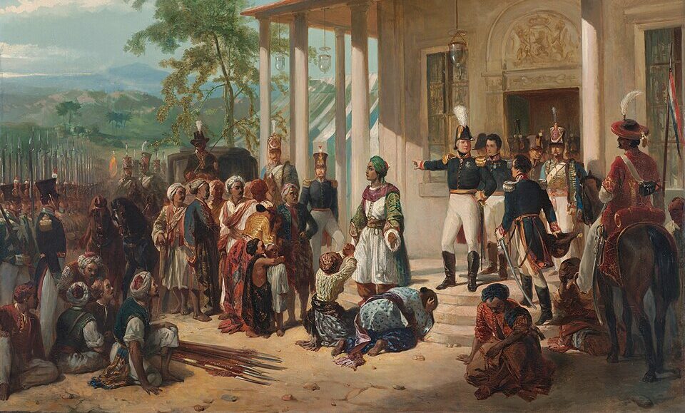 Lukisan legendaris bertajuk penyerahan pangeran diponegoro kepada jenderal de kock oleh nicolaas pieneman